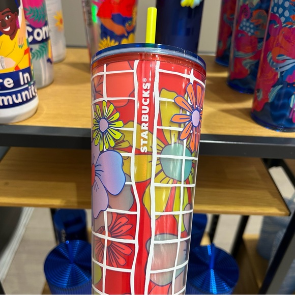 Starbucks Floral Stripped Cold Cup Insulated Iridescent Tumbler Venti 24oz New - Picture 13 of 16